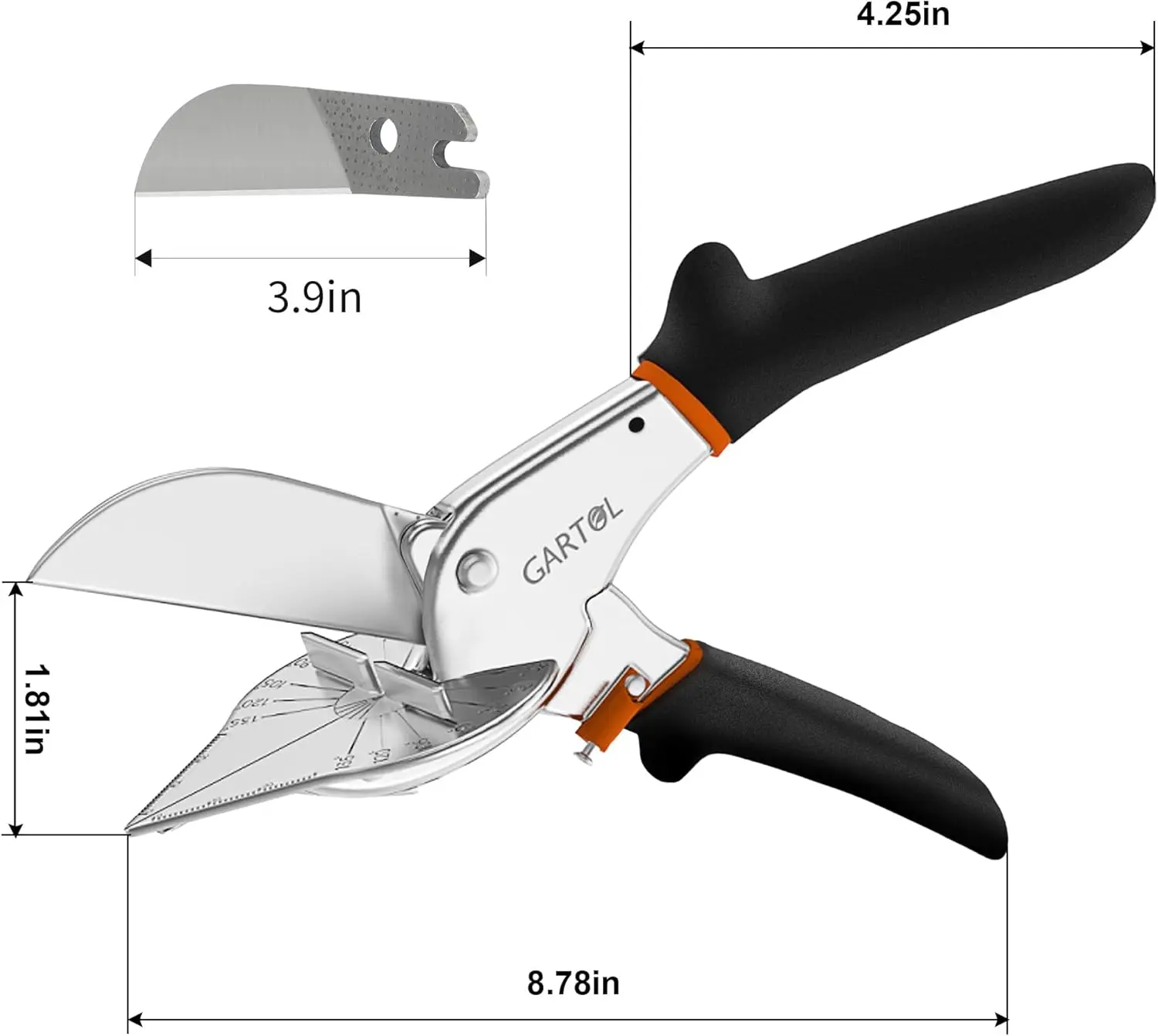 GARTOL Miter Shears Multifunctional Trunking Shears for Angular Cutting of Moulding and Trim Adjustable at 45 to 135 Degree Hand Tools for Cutting Soft Wood Plastic PVC with Replacement Blades