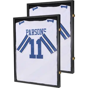 2pcs Wooden Framed Acrylic Jersey Display Cases with UV Protection - Modern Shadow Boxes for Football & Basketball Jerseys, Includes Hangers & Hooks, Sports Memorabilia Storage, Christmas Home Decor, Christmas Decor
