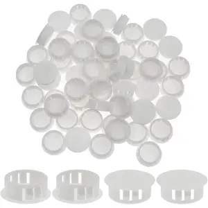 60 count 25mm/1" White Hole Plugs Plastic Flush Type Hole Plugs Snap in Locking Hole Tube, Furniture Fencing  Pipe Insert End Caps (White)
