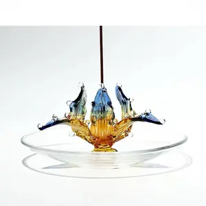 Handcrafted Lampwork Glass Iris Flower Incense Holder - Easy-to-Clean Aesthetic Ash Catcher for Calm Meditation, Home Decor, Aromatherapy, Ideal Gift for Living Room Use