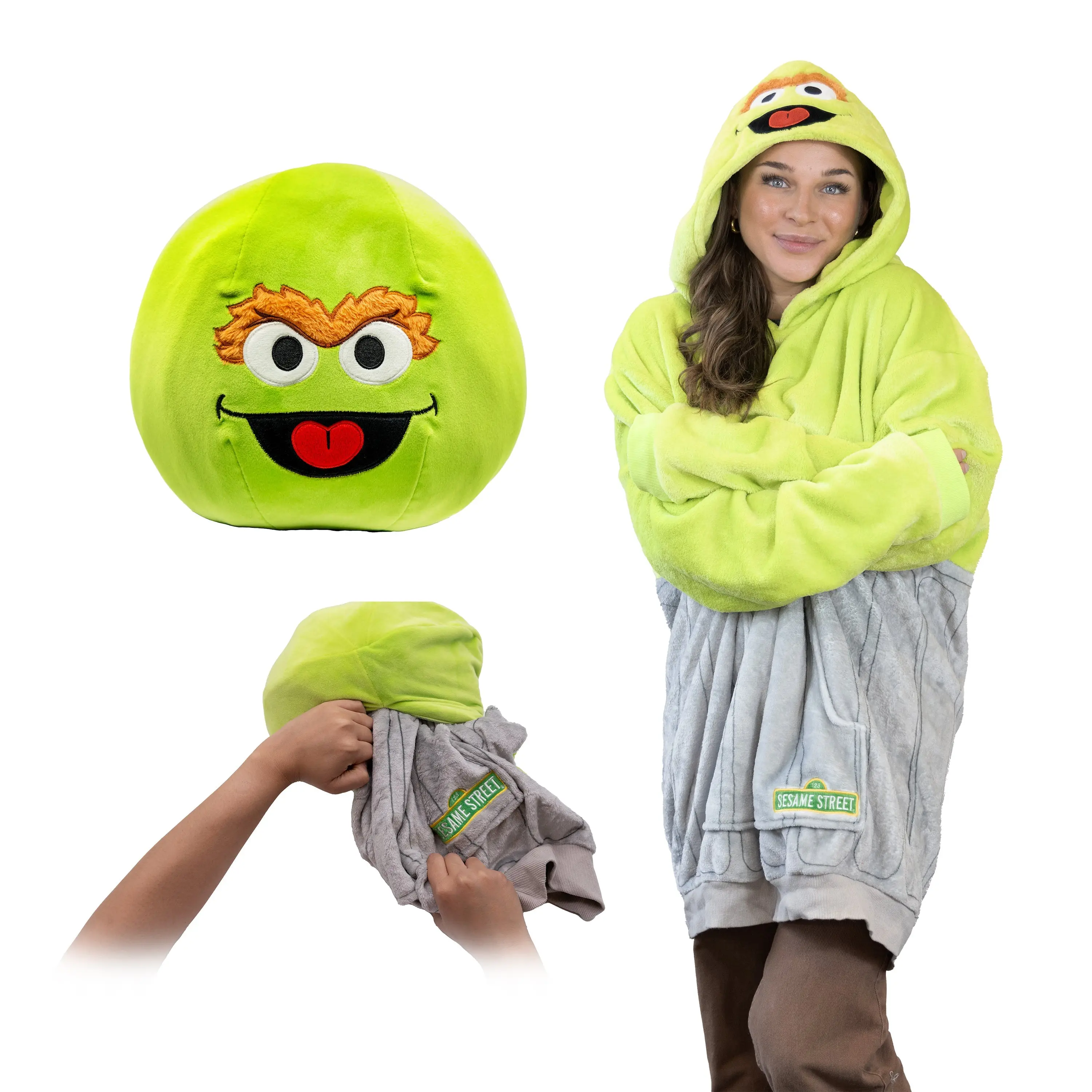Sesame Street Oscar the Grouch Adult Snugible | Blanket Hoodie & Pillow