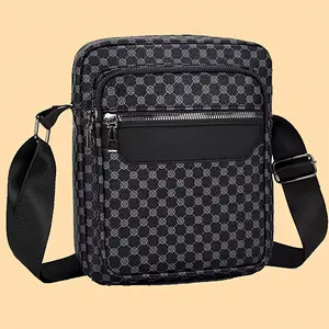Men's Shoulder Bag - Small Square Bag, Men's High end, Small niche Crossbody Bag, Shoulder Bag with Adjustable Shoulder Strap, Men's New Sports Checkered Shoulder Bag, Casual Sports Bag, Men's [Zipper Direction Random]