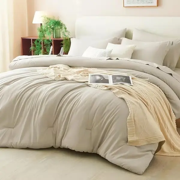 Khaki Queen Comforter Set with Sheets - Complete Bed-in-a-Bag Bedding Set with Down Alternative Comforter, Fitted Sheet, Flat Sheet, Pillow Shams and Pillowcases