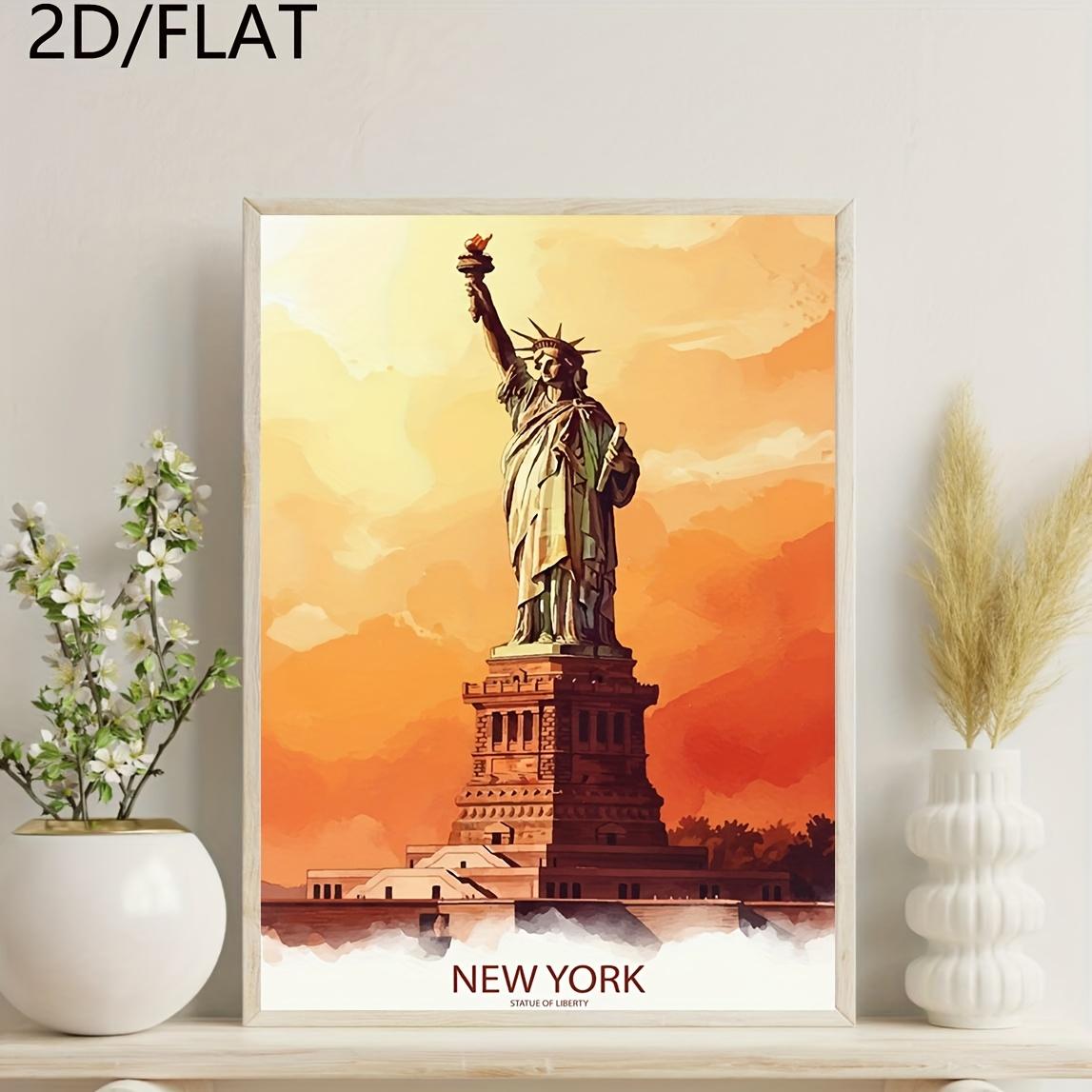 2D Flat, 2D Flat, 1pc, Frameless, 2D, Flat, New York Travel Print Wall, USA Artwork, New York Poster, Statue of Liberty Art, New York Travel Poster, New York Painting, Statue of Liberty Prints, Funny Canvas Painting Wall Decor