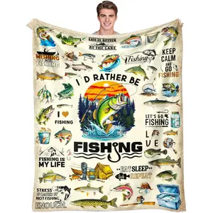 Fishing Blanket Gifts For Men Soft Flannel Fishing Throw Blanket Funny Fish Gift Merch Stuff For Boys Fisherman 50"X40"