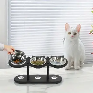 Pet caregivers' comfortable Feeding dining system, featuring 15-degree tilt design that aligns with natural neck posture, with stainless steel bowls ensuring long-term safety and hygiene.