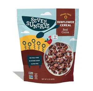 Seven Sundays Sunflower Cereal, Real Cocoa, 8 Oz Bag, Grain & Gluten Free, 5g Upcycled Protein, 1g Added Sugar, Crunchy Chocolate Snack