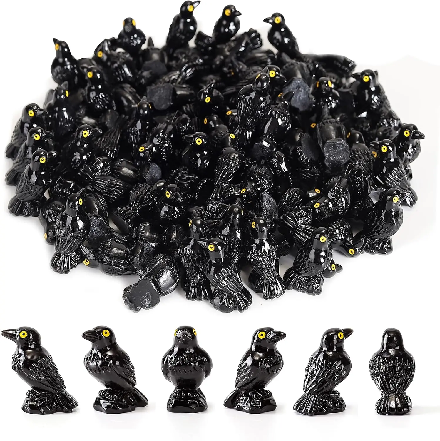 Halloween Gift 50 Pcs Mini Resin Crows Bulk Black Raven Figurines, Realistic Gothic Miniature Decor for Halloween Displays, Garden & DIY Crafts