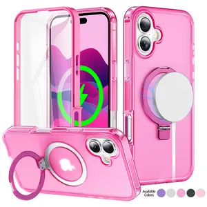 Translucent Matte Wireless Cellphone Casing with Invisible Stand, Built-in Screen Protector, Military Drop Protection & MagSafe Compatibility for iPhone 16/15/14 Pro Max, 13, 12, 11 Handheld Smartphone