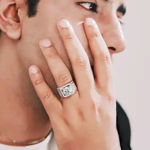 【403】“Deck The Hall” Inlaid Paved Men'S 5 Carat Synthetic Moissanite Ring - Elegant, Fashion, Wedding, Anniversary Jewelry Gift
