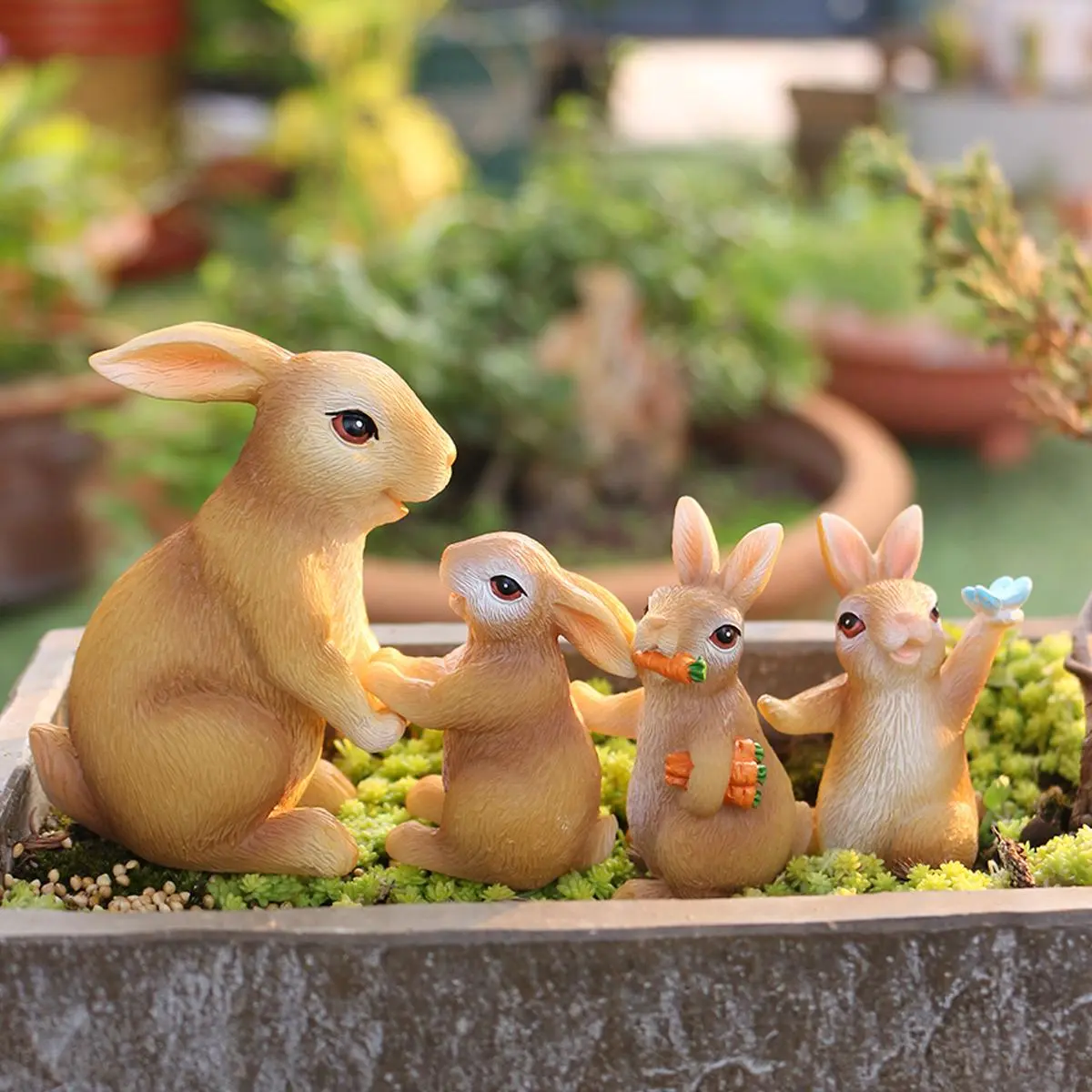 4pcs Mini Easter Family Rabbit Parent-Child Game, Animal Resin Statue, Garden Courtyard Rabbit Decoration, Home Desk Porch Decor, Holiday Gift, Resin Animal Ornaments, Cute Figurines
