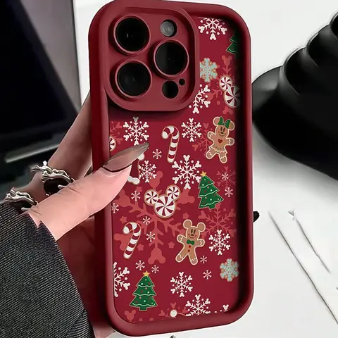 Christmas Snowflake & Tree Festive Print Plastic TPU iPhone Case - Shockproof, Anti-Drop Casing with Protection for iPhone 11,12,13,14,15,16,16 Plus,16 Pro,16 Pro Max,17,18,XSM,XS,XR,7,8 Mobile Phone Accessories