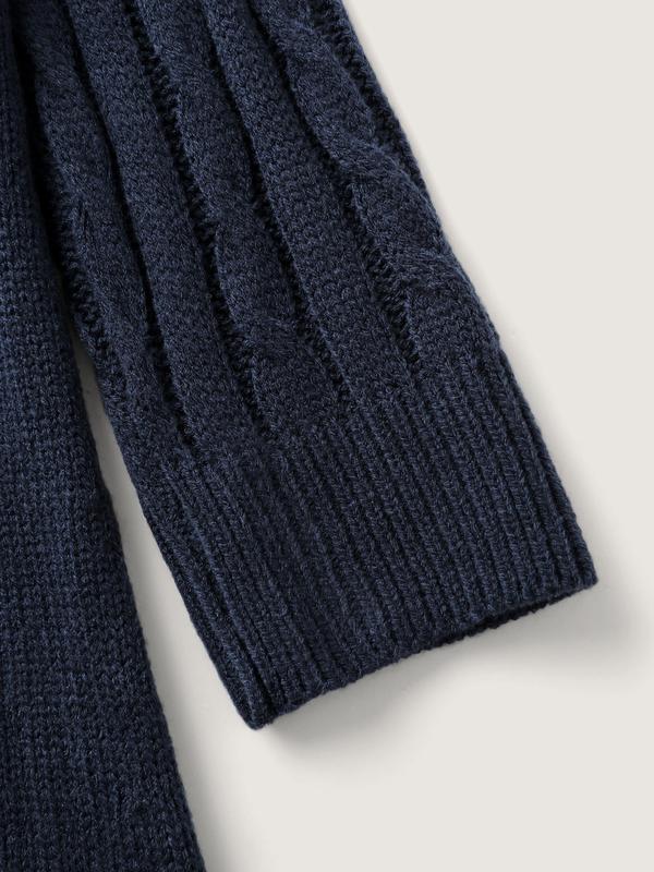 BLOOMCHIC Indigo Cable Knit Cinched-Flared Waist Knit Cardigan with Long Sleeves and Kimono Collar for Timeless Style Fit Knitting Knitwear Women Womenswear