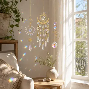 3PCS Ornate Crystal Sun Catcher Set, Golden Glass Prism Window Hangings for Home, Party, Wedding Decor, Love Theme,Ideal for Christmas, Halloween, Easter, Hanukkah, Thanksgiving