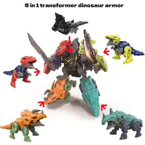 Dinosaur Transforming Robot 5-In-1 Assembly Toy Set for Boys Aged 3+, DIY Building Kit with Drill Tool, Best Gift for Birthday Christmas Easter