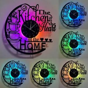 Coffee Theme Vinyl Record Wall Clock, Creative Decorative Clock, Living Room Bedroom Decor, Home Office Decoration, Unique Gift for Friends and Family