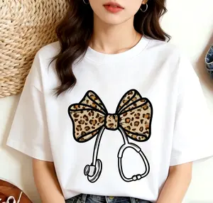 Nurse Leopard Bow tshirt, Stethoscope Bow Shirt, Nurse Coquette Shirt, Gift for Nurse, Healthcare Shirt, Nurse Appreciation