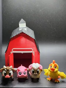 3D-Printed Farm Barn Playset with Cute Animals - High-Quality PLA, Chibi-Style Cow, Chicken, Sheep & Pig - Lightweight, Interactive Play, Customizable