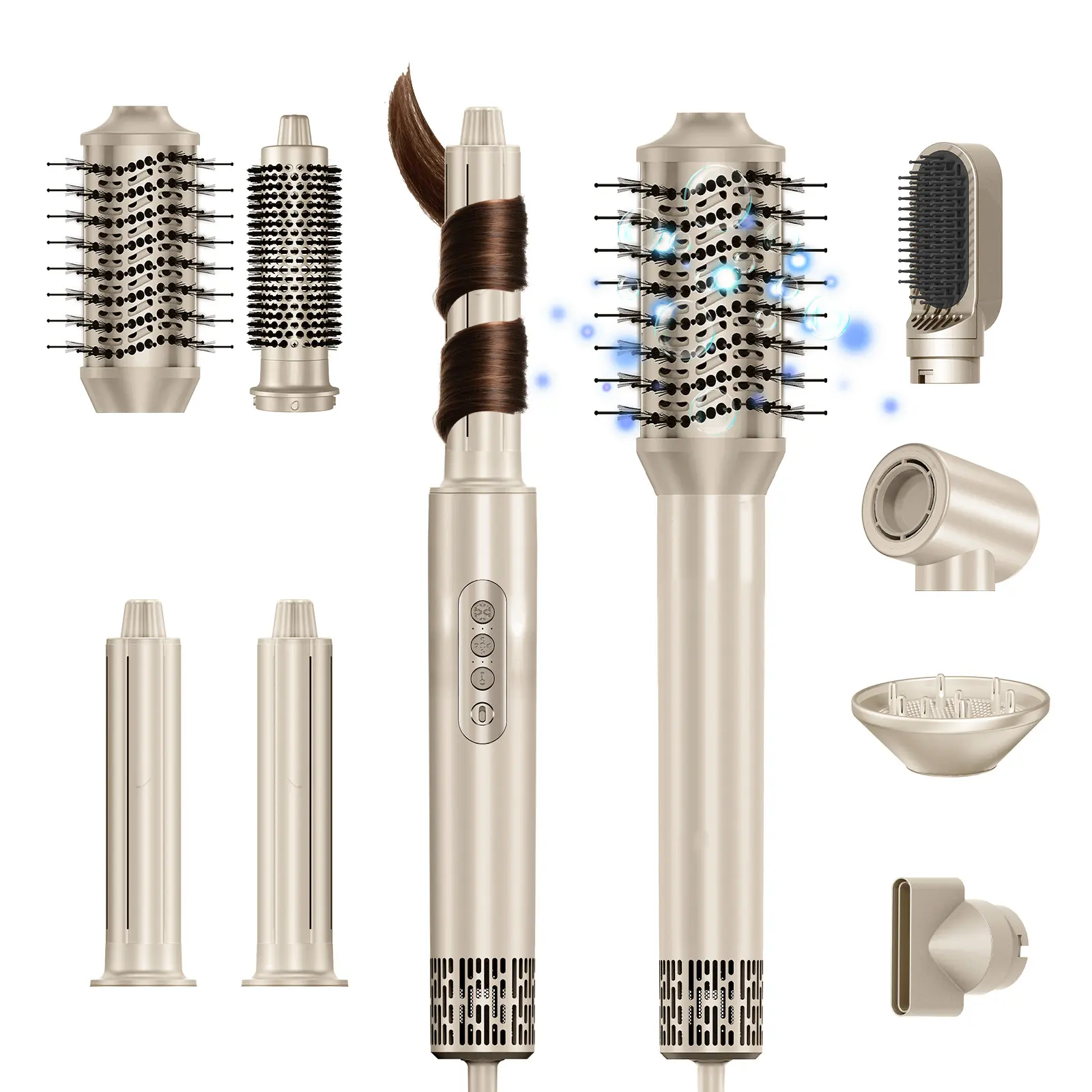 8-in-1 Ionic Rotating Hot Air Brush Hair Curler - Lightweight Automatic Curler, 6-Mode Styler with Rapid Drying, Smooth Drying, Straightening for Salon-Level Hair at Home
