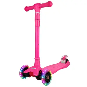 GARVEE 3 Wheel Scooter for Toddlers Ages 3-10 with Adjustable Height Lean-to-Steer Handlebars, 3 Light-Up Wheels, Mini Kick Scooter in Pink for Boys and Girls