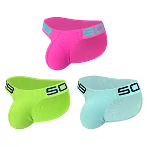 Ribbed Cotton Sexy High-Cut Men's Underwear Sports Fitness Butt-Lifting Low-Waist Comfortable Boxer Shorts for Men in Vibrant Colors