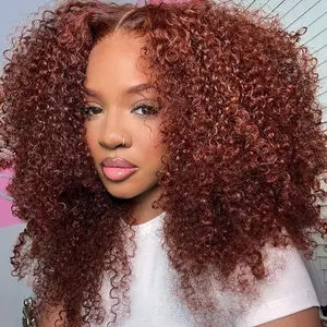 OQ HAIR #33 Ginger Color Kinky Curly Wear Go Glueless Wig Pre-cut Lace Wig 7x5 Lace Frontal Wig Preplucked with Natural Hairline