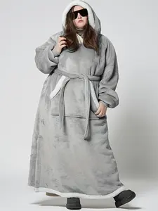 Thickened Fleece Hooded Sweatshirt Blanket Sleepwear, Warm Long Sleeve Loungewear with Large Pocket, Casual Home Wear for Men & Women, Cozy Hooded Blanket