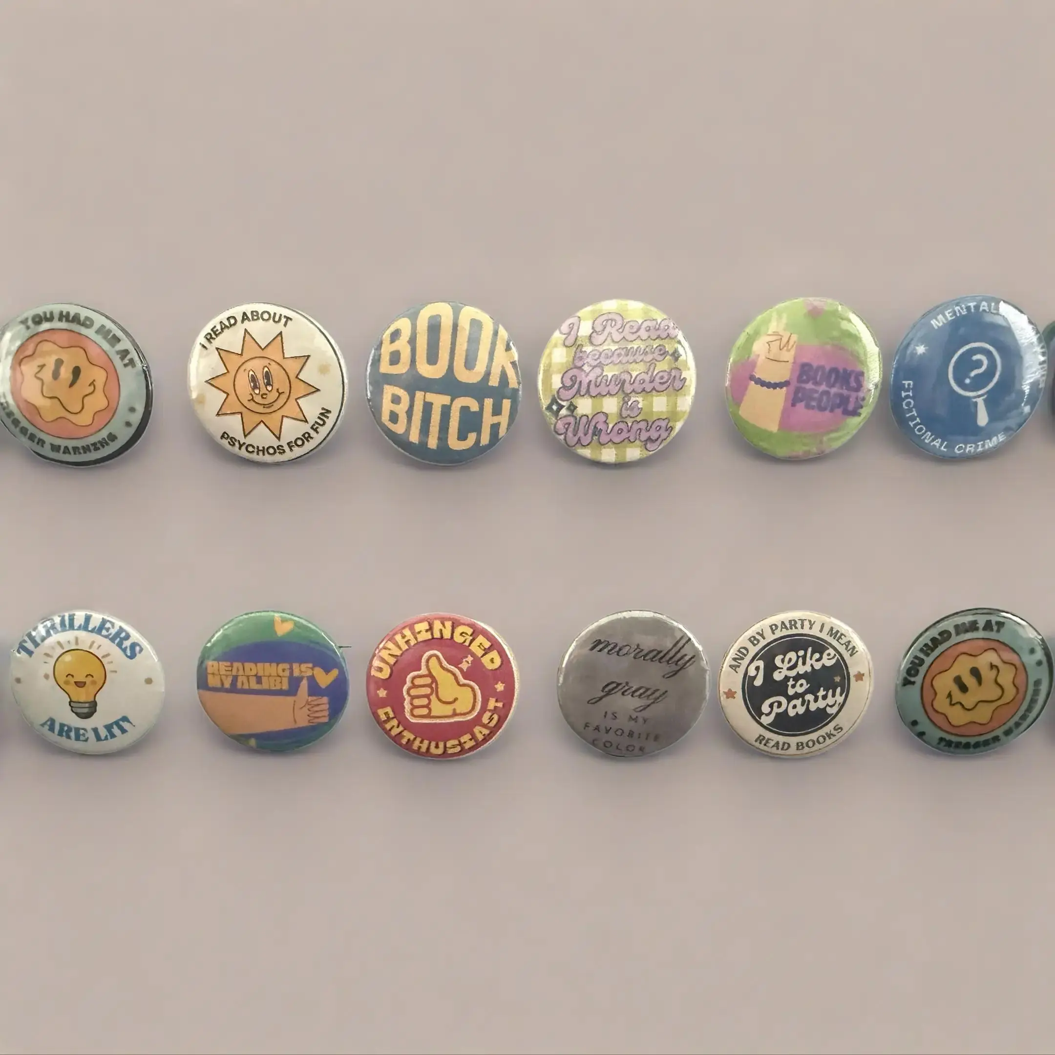 Unhinged Book Lover, Funny Pin Button Collections by Cori Nevruz