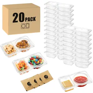 20 Pack 2 Compartment Snack Containers with  - Leak-Proof,  Plastic Snack Packs for  & Adults, Divided Small Snack Containers for Lunch, Meal Prep, Dips, Salads