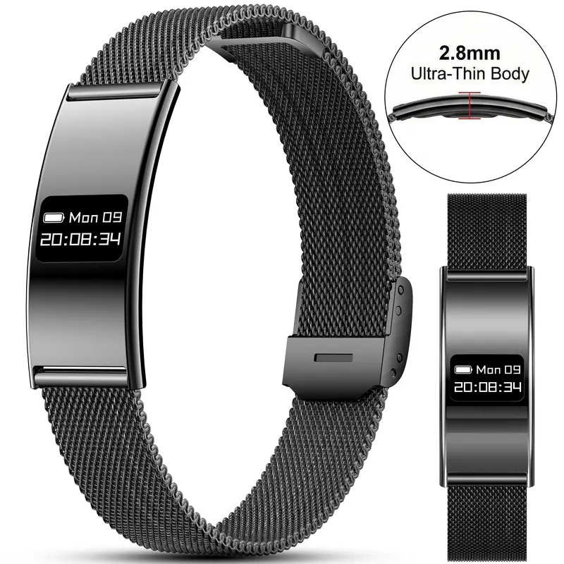 JIAYAOO Ultra-Thin Smart Bracelet for Men Women, Wearable Tech, Smart Watch 2.8mm Slim Body, 24H Real-Time Health & Sleep Monitoring, IPX8 Waterproof, Multiple Exercise Modes, Shake to Take Photo, Nylon Band, Fitness Tracker Compatible with iPhone Android