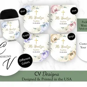 CV Designs Custom Baptism Hand Sanitizer Favor Sticker Labels 90pcs Modern Glossy Water-Resistant Personalized Party Favors