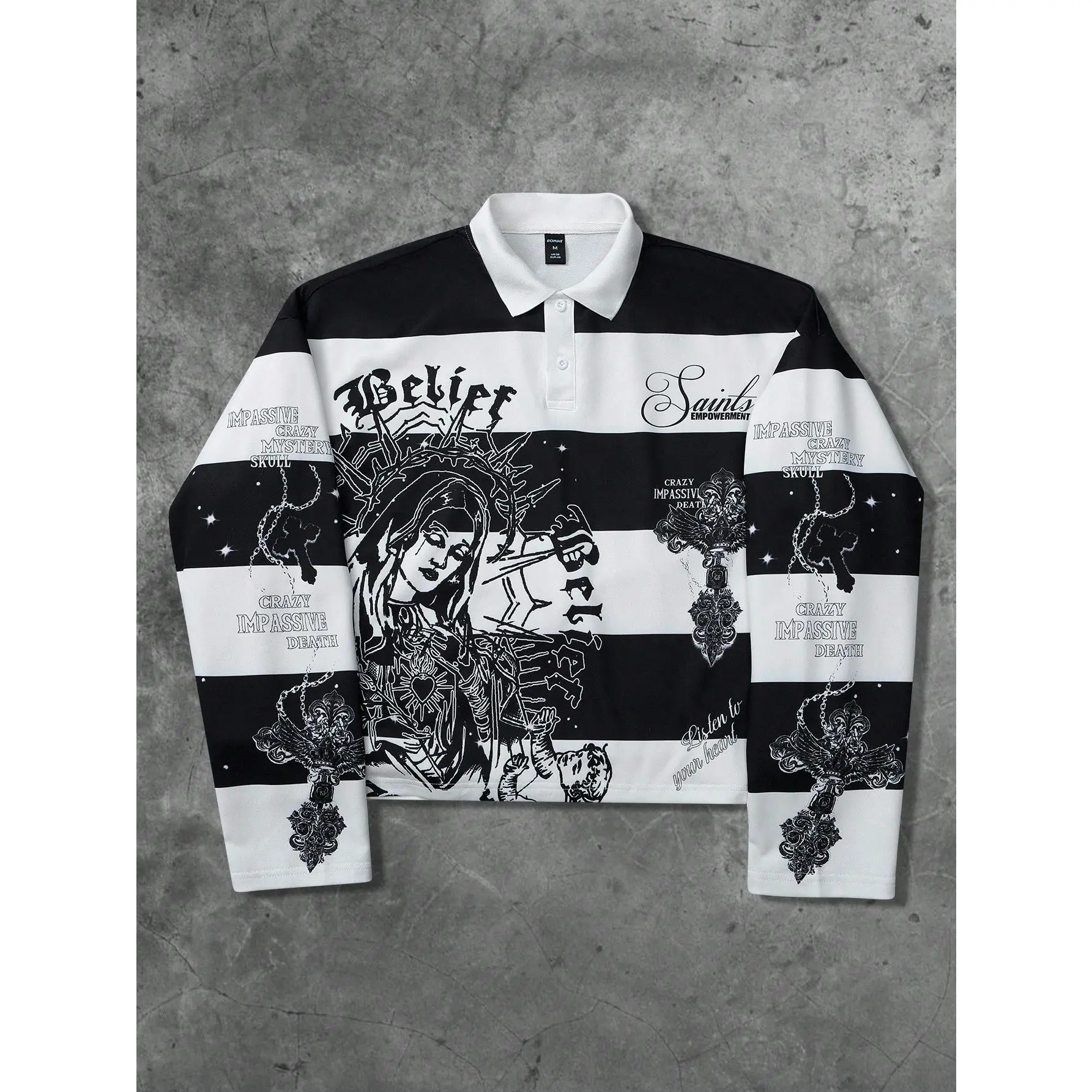 Men's Streetwear Pullover Sweatshirt - Retro Black and White Striped Graphic Long Sleeve Crewneck, Soft Menswear Tops with Letters for Casual Fall Clothes