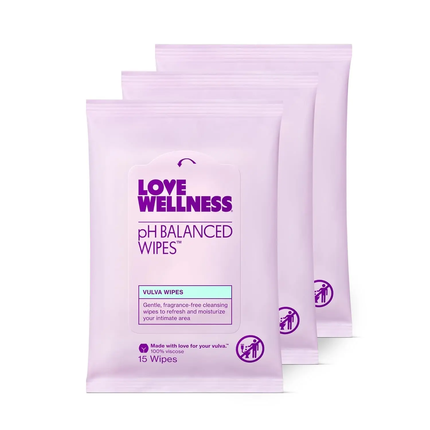 Love Wellness pH Balanced Wipes for Women | Feminine Hygiene for Cleansing with Aloe Vera | Fragrance-Free Intimate Health | Moisturizing, Soothing & Calming for Sensitive Skin | Travel Size | 3-Pack