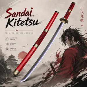 Anime Samurai Prop Sword, One Piece Zoro Sandai Kitetsu Replica, Bright Red Scabbard & Serrated Blade, Cosplay Shooting & Collection Ornament, New Upgrade