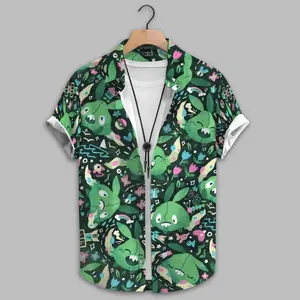 Men's Short-Sleeve Casual Trash Monster Hawaiian Shirt, Cute Fabric Top, Gift for Anime Fans, Tropical Cute Pattern Matching Unisex Summer Beach Outfit, Summer Vacation Wear