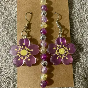 Lavender and Yellow Flower Jewelry Set with Beaded Earrings for Women