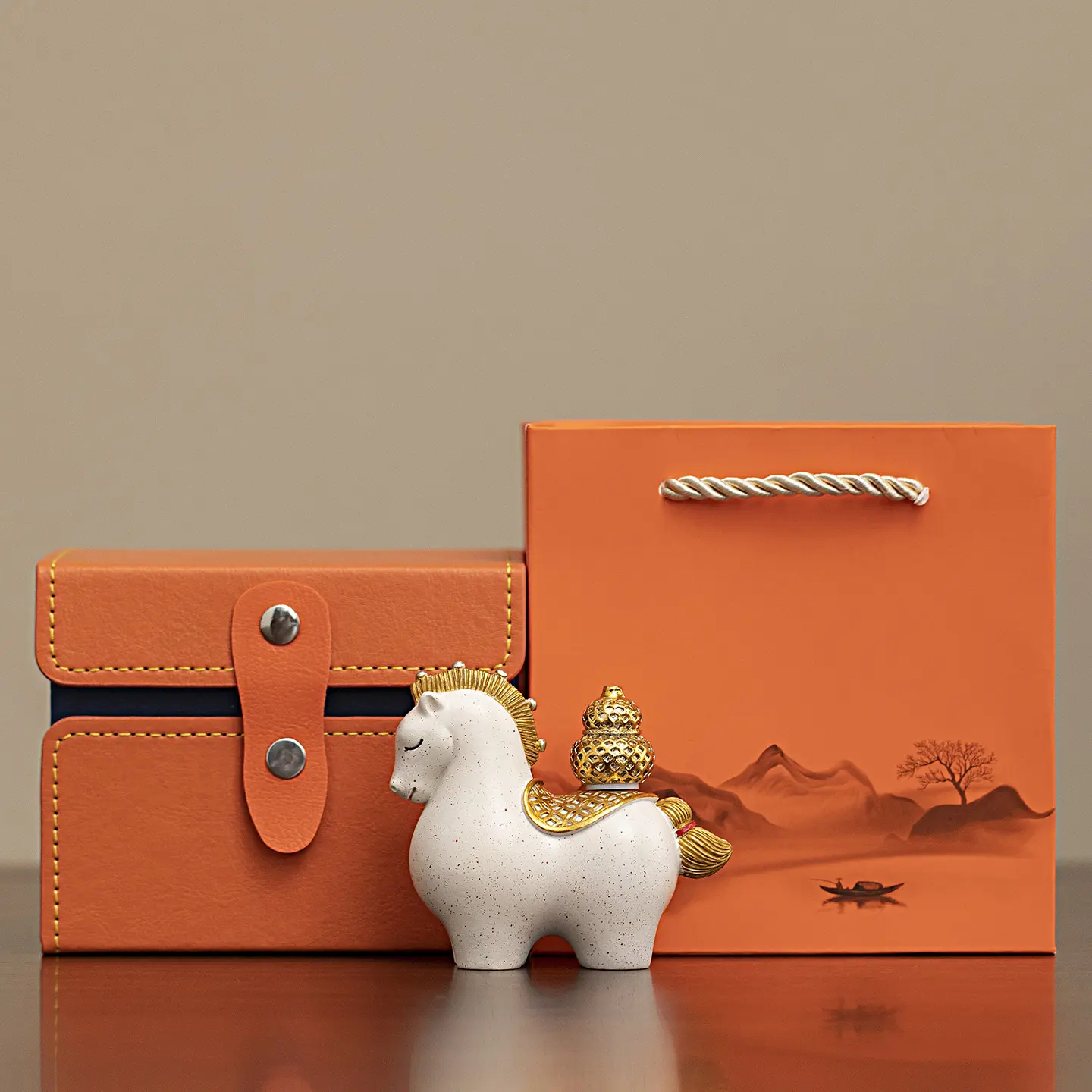 Simple white with [fortune and prosperity] + orang