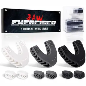 9PCS Jaw Exerciser for Men & Women, 2 Model Set with 3 Resistance Levels Silicone Jaw Toner for Beginner, Intermediate & Advanced Users, Jawline Exerciser (White/Grey/Black)