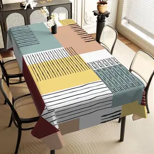 1Pc warm color, geometric striped rectangular table cloth, Waterproof table cloth, family kitchen living room dining table cloth, party tablecloth, kitchen accessories, room & outdoor decoration tablecloth