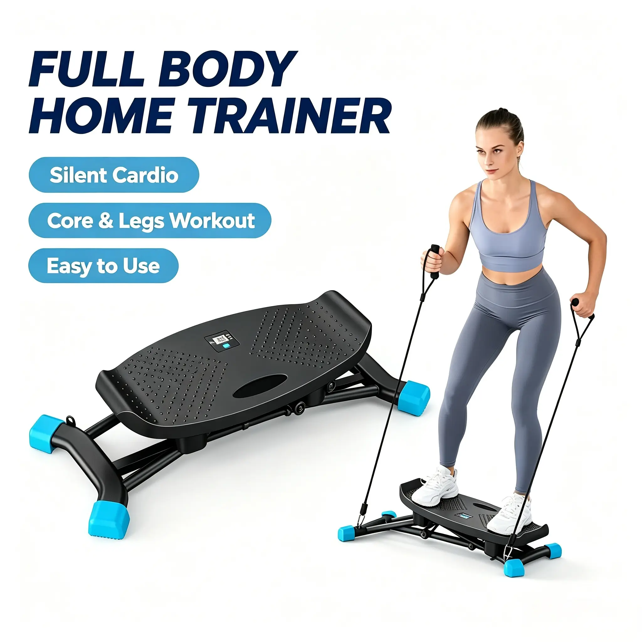 Home Ski Trainer Machine,Portable Indoor Ski Simulator Exercise Equipment with Adjustable Resistance Bands & LCD Monitor,Low Impact Full Body Home Gym Gear, Anti-Slip Platform,Available in Black & White Pink for Daily Indoor Training stepper stair