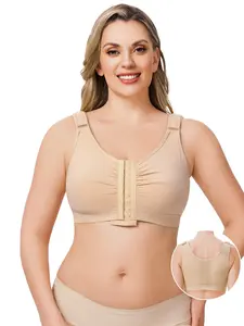 Women's Pressure Underwear Four-Row Buckle Easy On/off Supportive Bra Seamless Comfort Cups Post-Surgery Recovery Wide Shoulder Straps Breathable