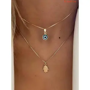 Women's 2-PCS Dainty Gaming Minimalist Magic Eye Pendant Necklace Set, Hand-Shaped Charm Jewelry, Delicate Daily Accessories for Sports & Outdoor Fan Shop Enthusiasts