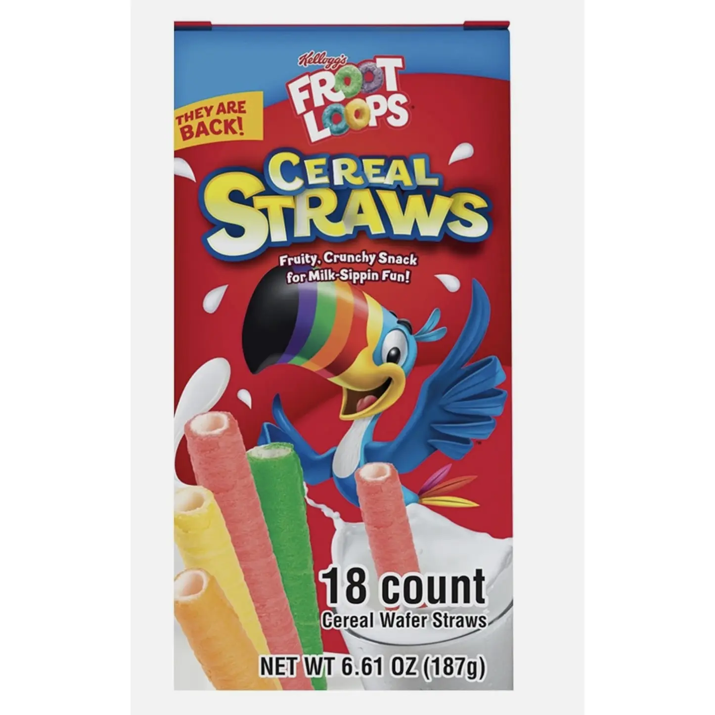 Kellogg’s Froot Loops Cereal Straws, Fruity Crunchy Wafer Snacks, 18 Count, 6.61 oz