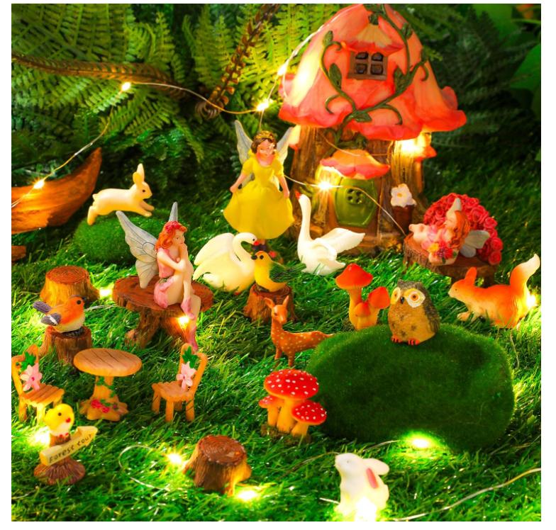 Fairy House Garden Figurines Kit Spring Garden Decor Easter Basket Decoration Spring Decoration Outdoor Wildflower Butterfly Fairy Mushroom Party Supplies Micro Landscape Ornaments
