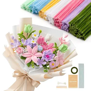 MULANGEEGLE 500 Pieces Pipe Cleaners Flower Kit Chenille Stems Bulk for Flowers Making Macaron Pastel Pipe Cleaner for Art Projects Valentine's Day Decorations