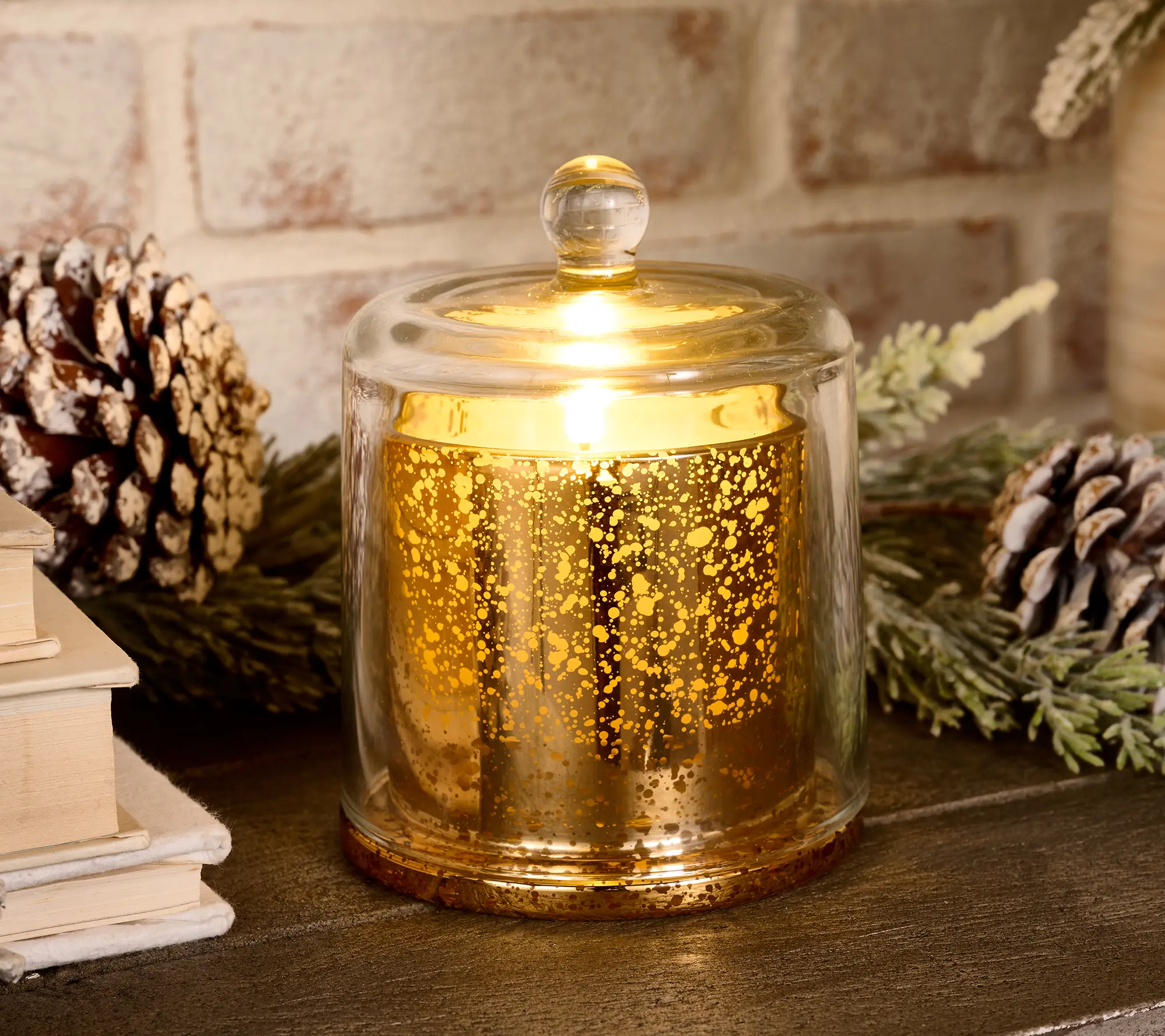 Lightscapes Mercury Glass Cloche with Flameless Candle Lightscapes Mercury Glass Cloche with Flameless Candle