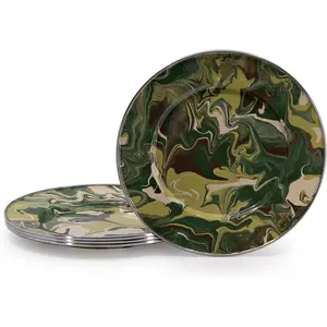 Golden Rabbit Enamelware 8.5" Sandwich Plates (Camouflage), Set of 4