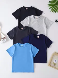 5-Pack Baby Boys' Casual Plain Short Sleeve Solid Color Tops, Soft Comfortable Knit Fabric, Long Slim-Fitting T-Shirt, Ideal for Daily Wear