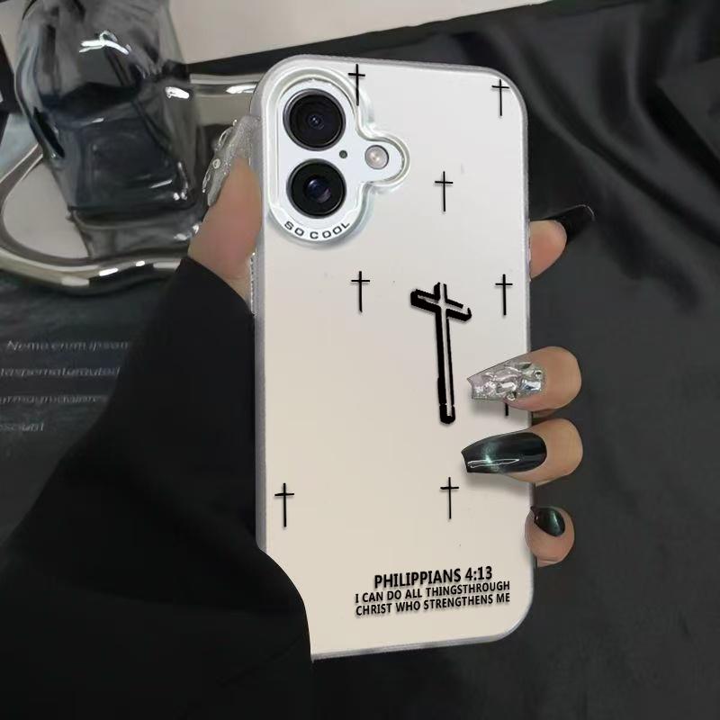 Powerful Cross Design Patterns Phone Case With The Life-Changing Philippians 4:13 Verse Durable Hard Acrylic Back Case With An Anti-Yellowing Coating Made From High-Quality  For iPhone 17.16.15.14.13.12.11.X.XS.XSMAX.XR.8.7