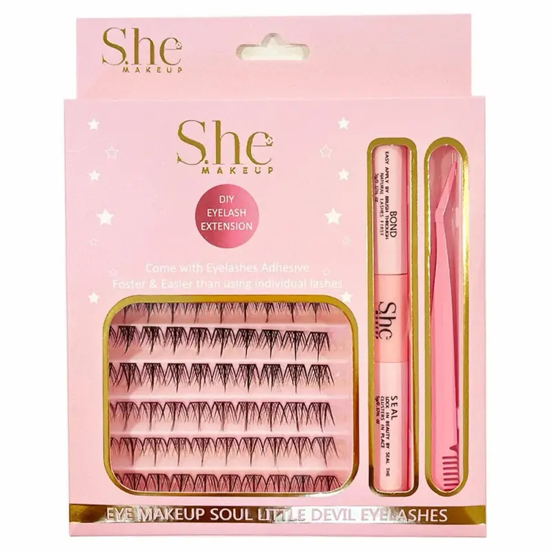 She Makeup Soul Little Devil Eyelashes DIY Extension Kit with Bond Sealer & Tweezers for Quick Application